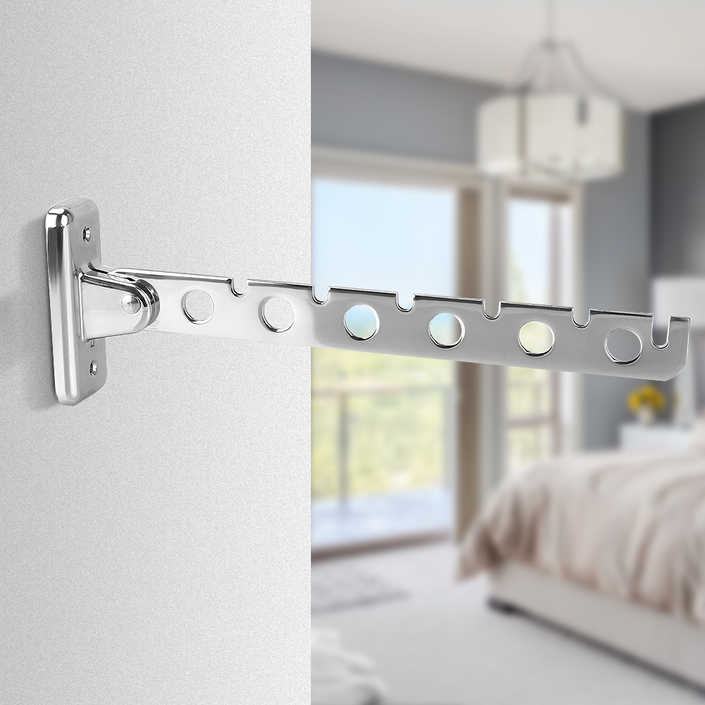 Tendedero de ropa, perchas plegables de acero inoxidable con 6 agujeros para interior, ahorro de espacio, montado en la pared, organizador para el hogar