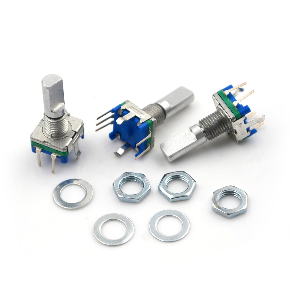 3 stk/parti aksel 6mm hul 7mm 5 stift d aksel 20 spærrepunkter 360 graders roterende encoder med trykknap potentiometer 14 x 12 x 6mm