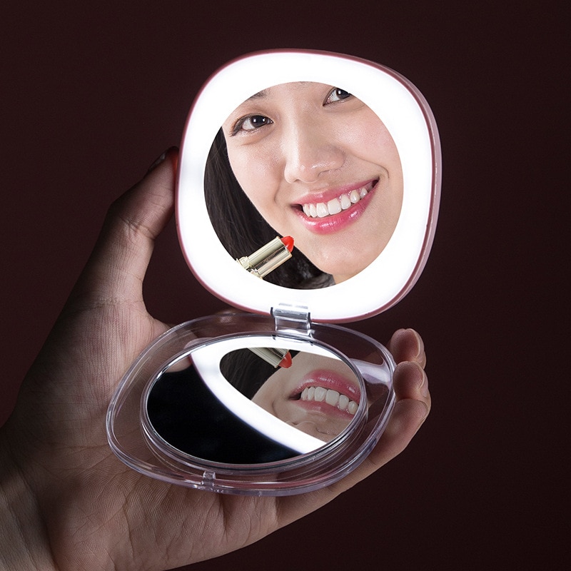 Mini Led Make-Up Spiegel M146 Pocket Make-Up Ijdelheid Spiegels Met Led Licht 2-Gezicht Hand Spiegel Verlichte Draagbare Flip compacte Spiegel