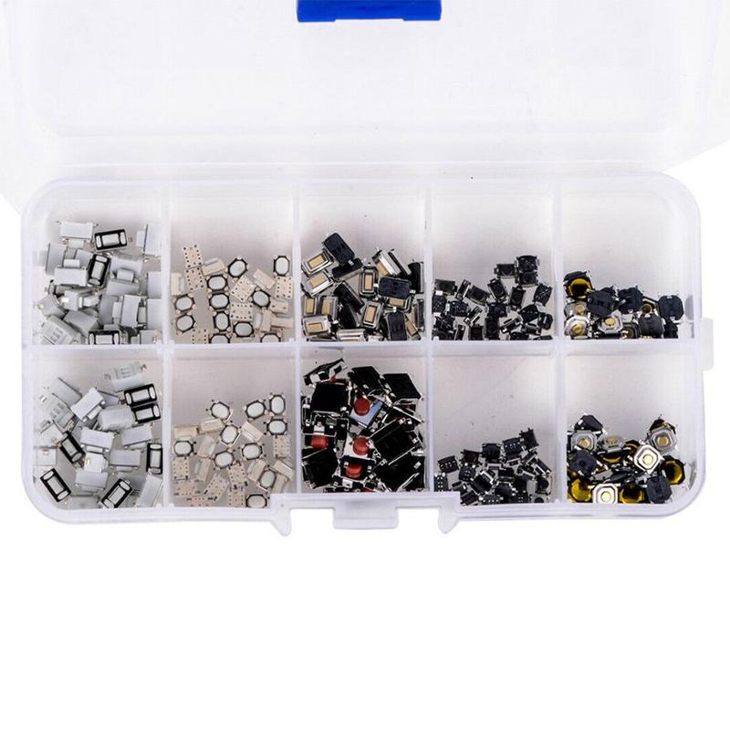 250 pcs Tactile Push Button Switch Kit 10 models Micro Momentary Switch Car Remote Control Key Button Switches Assortment Set