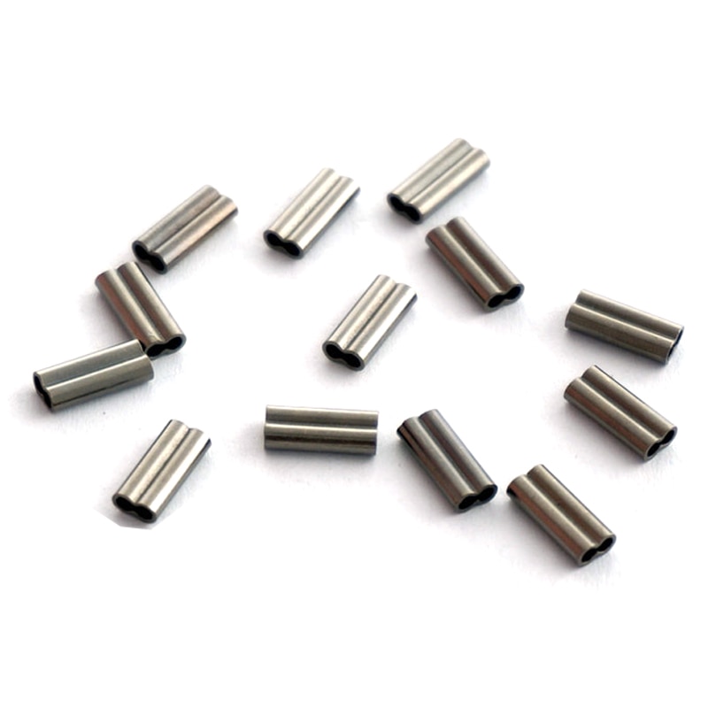 Mini mangas de cobre de doble barril para crimpadores de alambre de acero Mono Color negro, accesorios de aparejo de pesca de agua salada, aparejos terminales