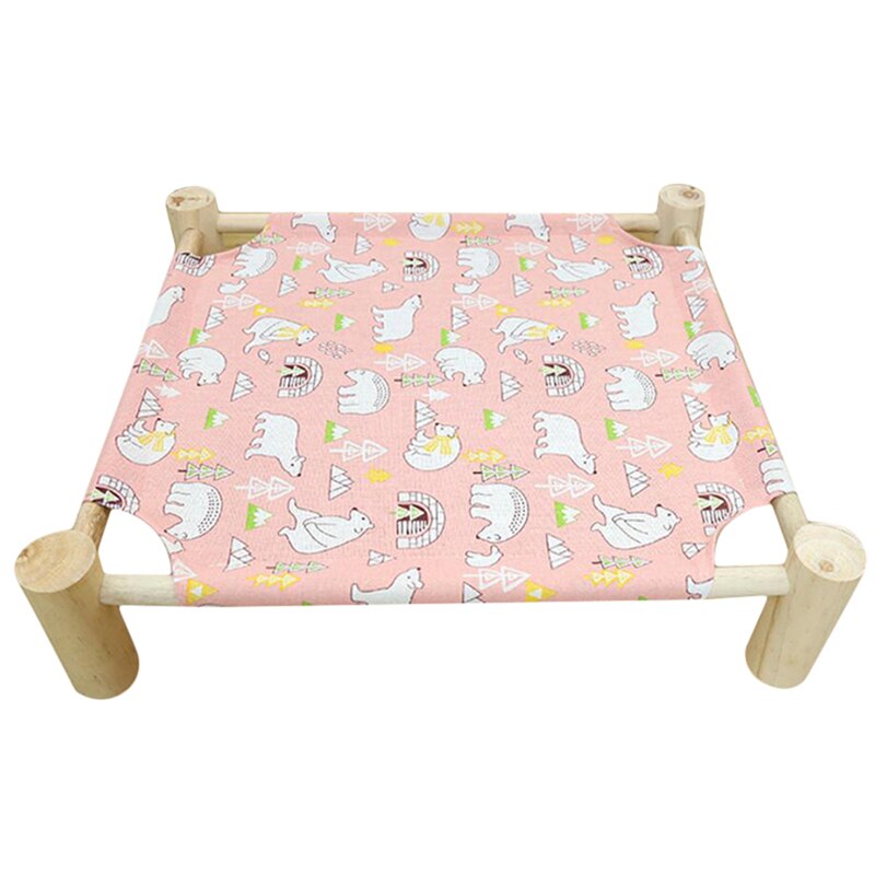 Cama elevada para gatos, cama de hamacas de lona de madera para perros pequeños, conejos y gatos, suministros duraderos para mascotas: pink