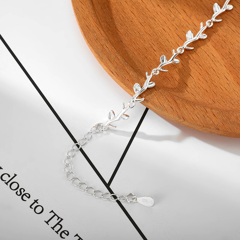 DAIWUJAN-Pulseras de cadena de plata fina 925 con ramas de hojas Mori, joyería fina de boda