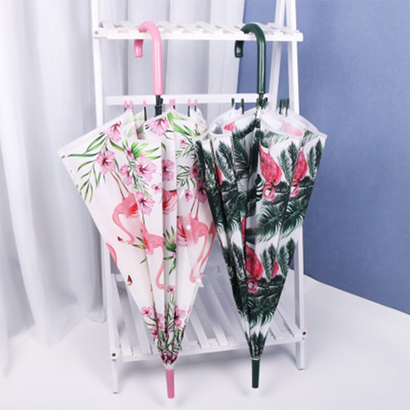 Children's Umbrellas Flamingos Transparent Umbrellas Girl's Long Handle Umbrella Fresh And Simple Student's Wwindbreak Umbrella