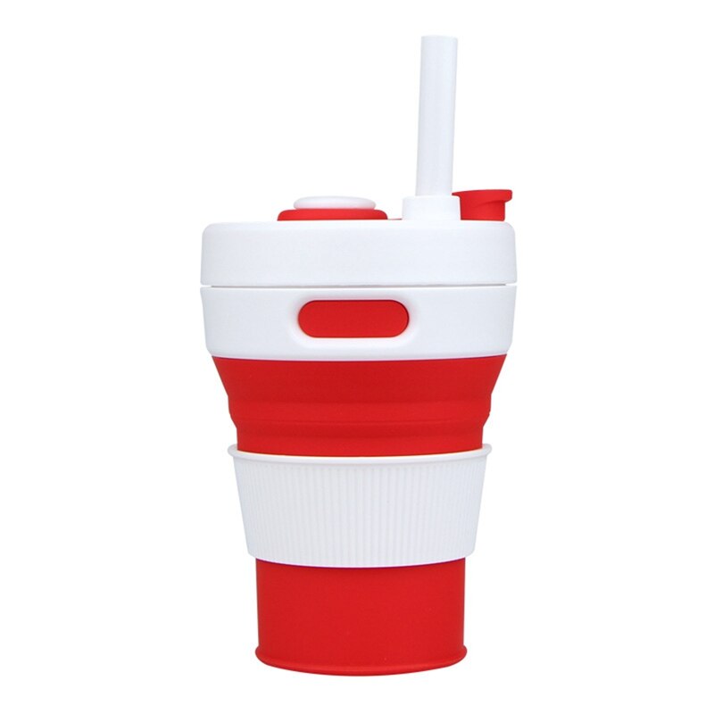 Folding Silicone Cup with Straw 450ML Portable Leakproof Outdoor Travel Telescopic Drinkware Cup Milk Water Coffee Mug Cups: RD