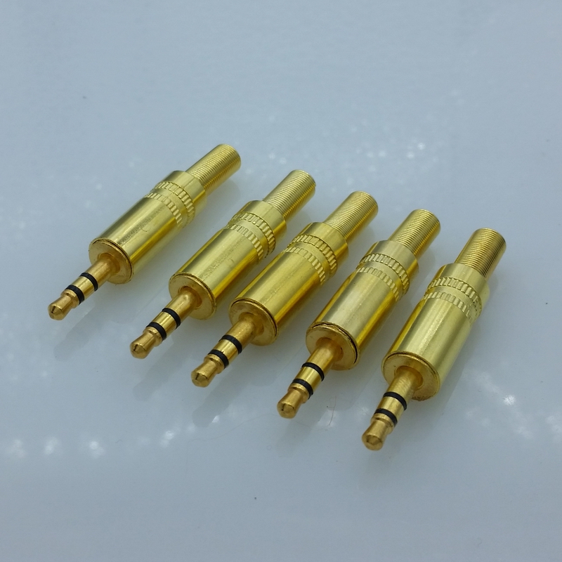 5pcs/lot 3 pins 3.5mm Audio Gold-Plated headphone plug 3.5 RCA Connectors jack Connector plug jack Stereo Headset Dual Track