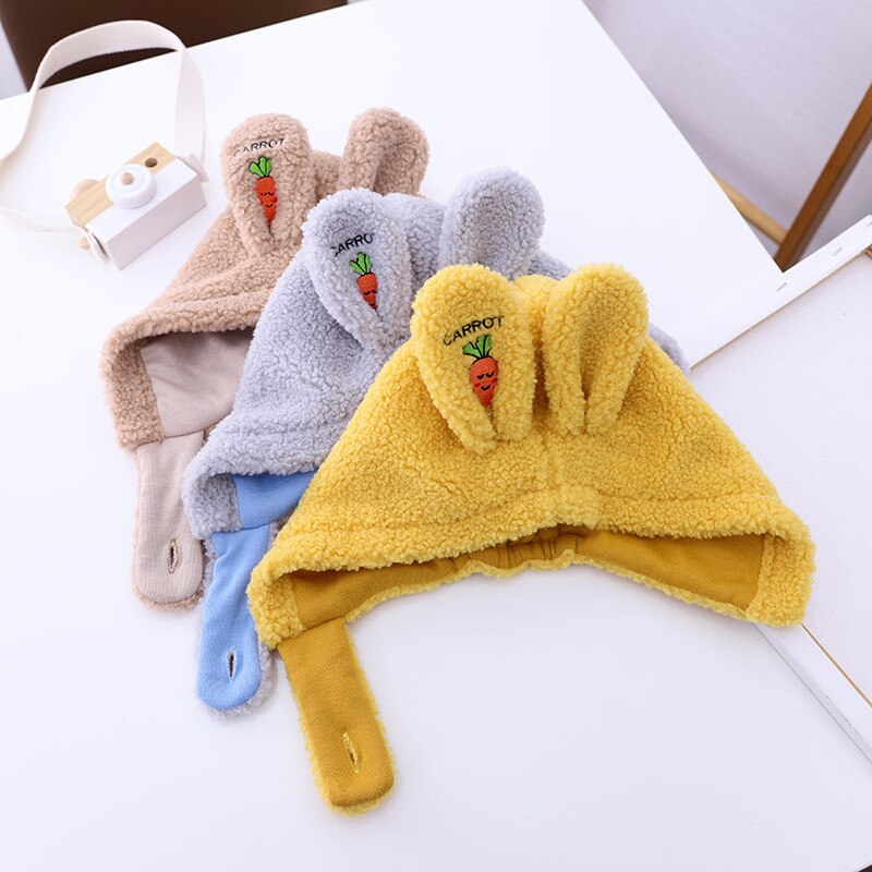Kindermuts met konijnenoren, kindermutsen, muts en sjaal, meisjesset met katoenen oorbeschermers, kartonnen muts, winterwarm, 1-5t roze