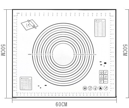 Silicone Baking Mat Scale Rolling Dough Pad Kneading Dough Mat Non Stick Pastry Oven Liner Bakeware 60*40/40*30cm: 50x60cm black