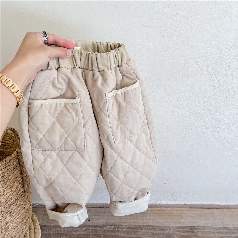 Winter Unisex Kinderen Dikker Warme Broek Effen Kleur Koreaanse Stijl Baby Kids Quilten Zachte Broek: Beige / 4T