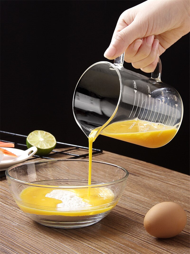 Food Grade Borosilicate Glass Measuring Cups with lid Pot Kettle Kitchen Accessories Measuring Milk Clear Glass Cup Cook Scale