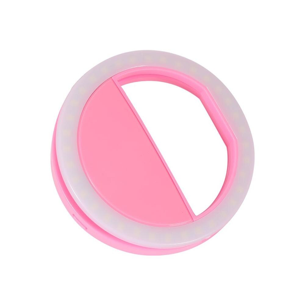Clip de luz de teléfono móvil Selfie LED Flash automático para Teléfono Celular Smartphone redondo portátil linterna de Selfie espejo de maquillaje: pink