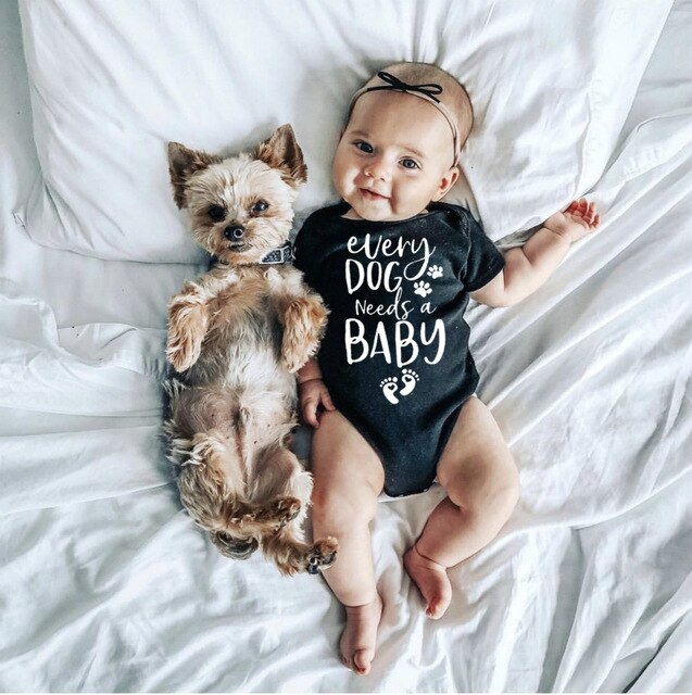 Casual Newborn Kids Baby Girls Boys Every Dog Beeds a Baby Footprint Short Sleeve Romper Jumpsuit Outfit Summer Baby Clothes