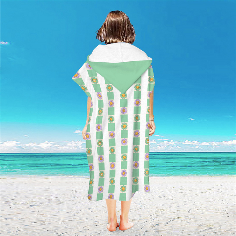 Albornoz de estilo étnico, toalla de playa con rayas onduladas, toallas de baño de secado rápido, capa ligera con capucha, natación, Surf, Poncho para hombres y mujeres adultas: Oro