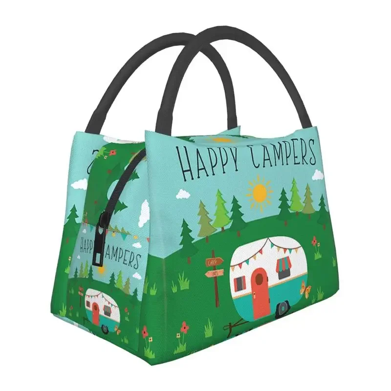 Happy Camper sac à déjeuner isolé pour femmes étanche explorer la nature Camping refroidisseur thermique déjeuner fourre-tout bureau pique-nique voyage: Rose