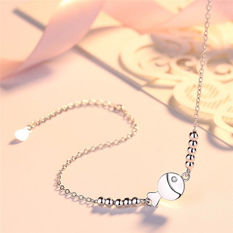 Moda feminina prata 925 pulseira para mulheres jóias senhora peixe bola design rosa ouro tornozeleiras acessórios femininos na moda princesa