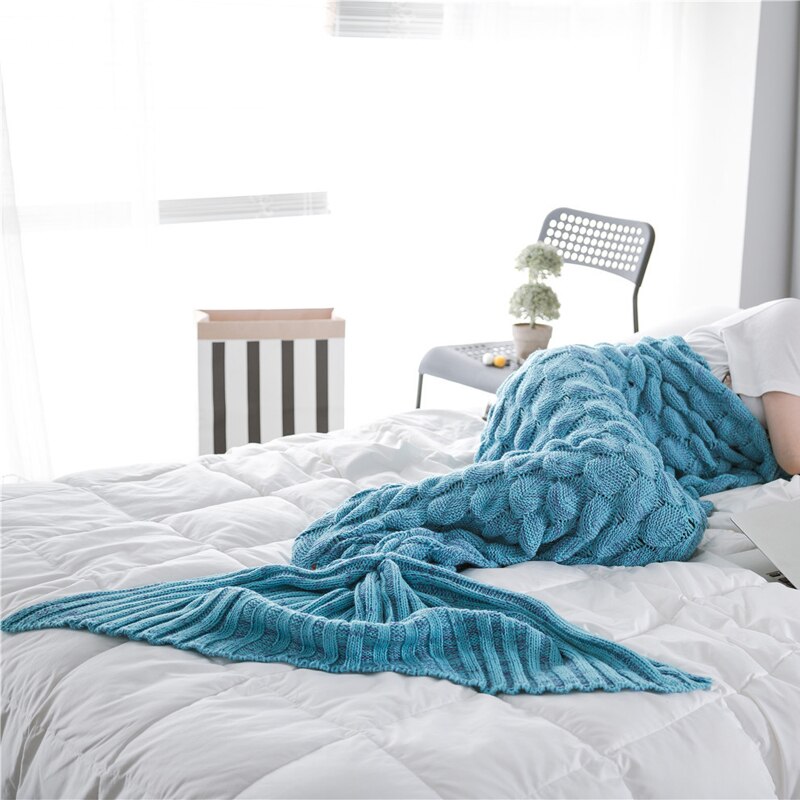 JDDTON Mermaid Tail Blanket Adult Knitted Soft Comfort Colorful Blankets Home Picnic Warm Crochet Handmade Sleeping Bag BE147