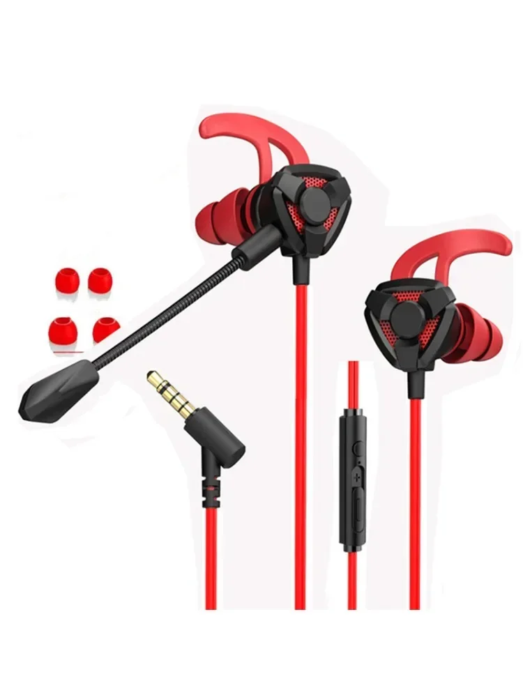 Original Esports with Microphone Plug and Play Gaming Mobile Game Earphones 16Mm Large Moving Coil Wired Earphones L-Bending 3.5: Red