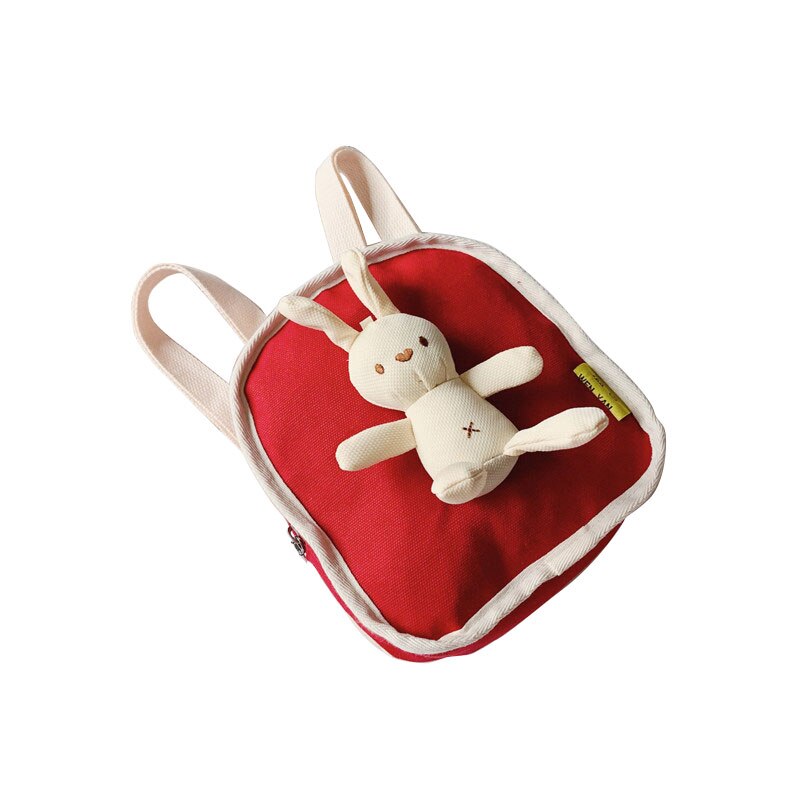 Sød børn rygsæk moderigtige tasker med kanin dukke alsidig studerende pakke små børn baby piger: Rød