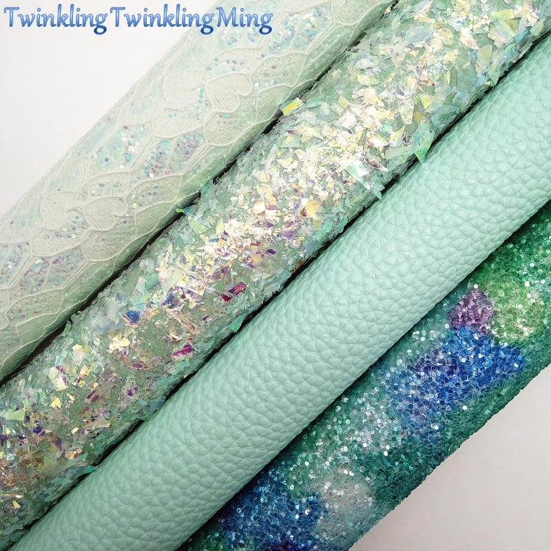 BLUE Glitter Fabirc, Faux Leather Fabric, Lace Synthetic Leather Fabric Sheets For Bow A4 8"x11"Twinkling Ming XM509