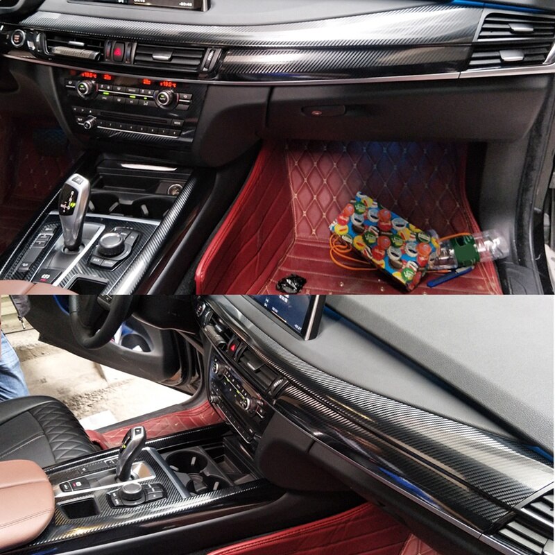 22PCS Car Interior Decorative Sticker 5D Glossy Carbon Fiber Trim Stylish Well Protective for-BMW X5 E70 2007