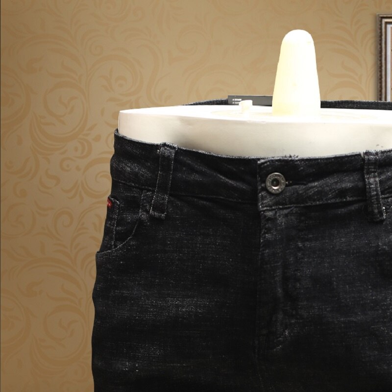 Men Jeans Ripped Slim Fit Black Stretch Pencil Pants for Cowboys Clothing PSMJ69