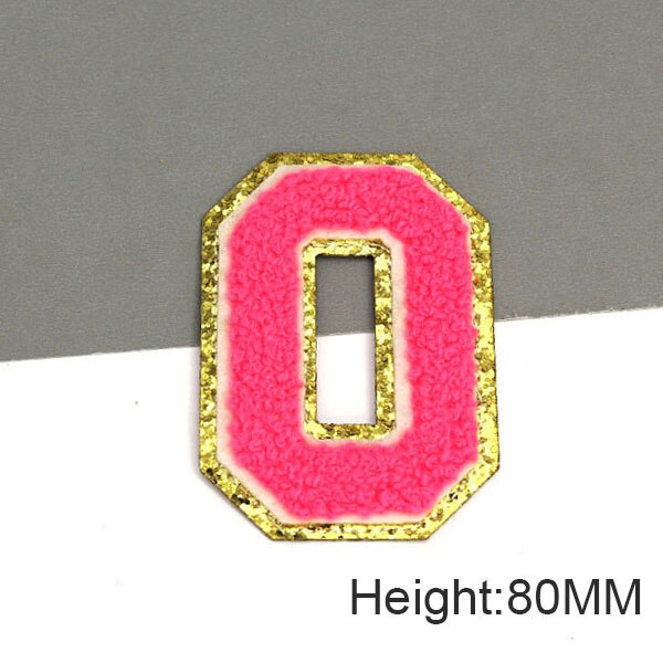 Parche con letras bordadas de rosas grandes de 80MM para ropa, parches de chenilla con lentejuelas doradas, apliques para planchar, camiseta con nombre DIY, pantalones vaqueros: BLANCO