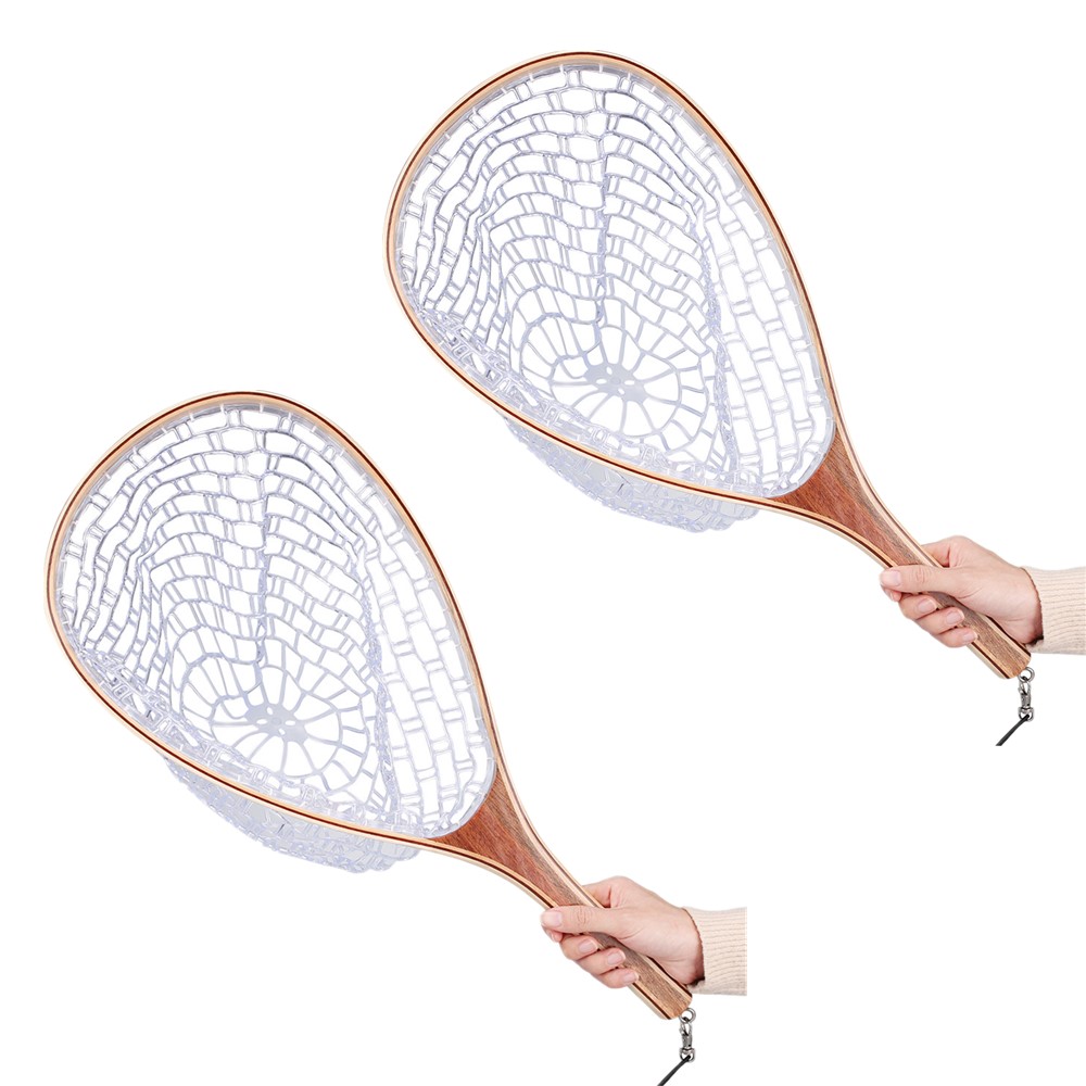 Landing Fish Net Fishing Hand Nets with Clear Rubber Mesh Netting Wooden Handle Fly Fishing Equipment for Catch and Release: Yellow