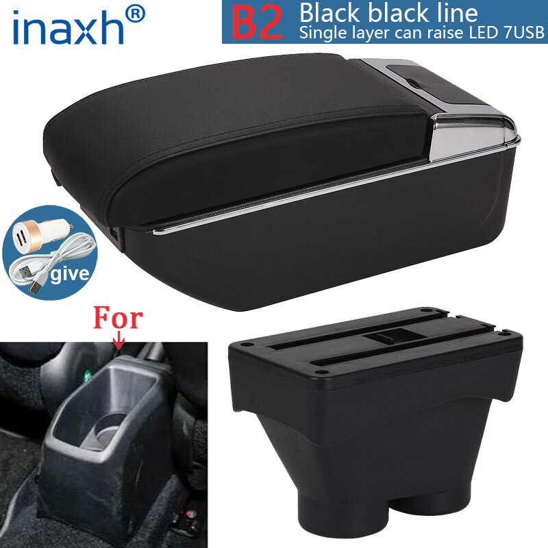 Für Peugeot 208 Armlehne Kasten Lagerung Kasten Auto Halfter Aschenbecher Innen zubehör nachrüsten teile USB: B2 Schwarz Schwarz 7USB