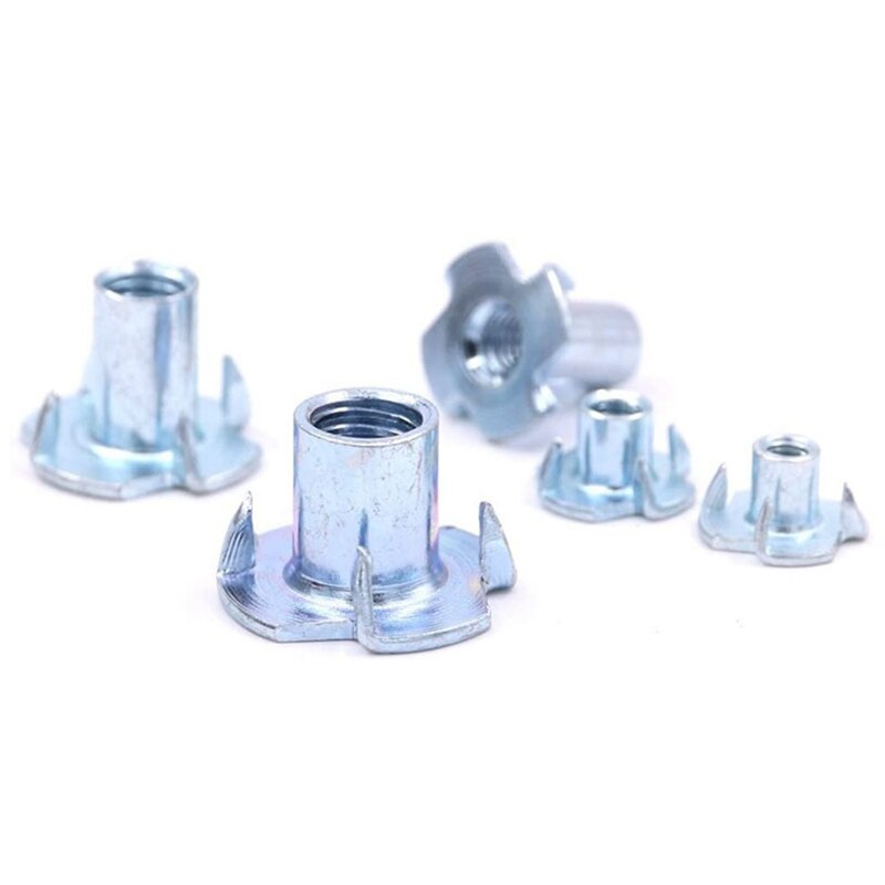 105 Pieces Of M4 5 6 8 10 Galvanized Steel T-Nut Four-Claw Nut Sorting Kit Suitable For Wooden Cabinet Furniture