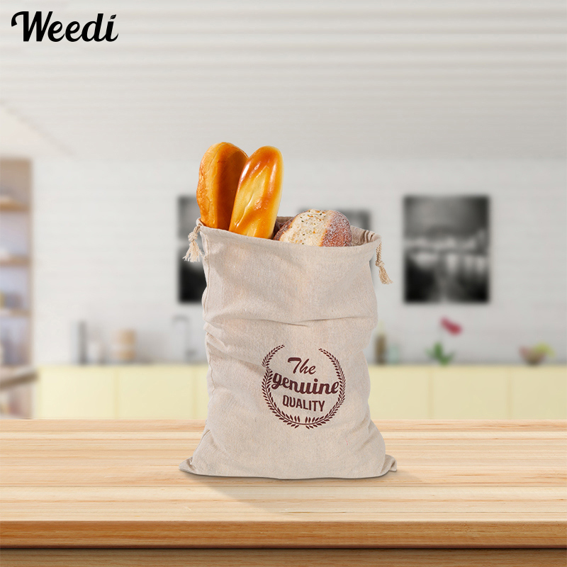 WEEDI 4 Pack Reusable Linen Bread Bag for Drawstring Fresh Keeping Eco Friendly Baguette Bread Bags Reusable Food Storage Bags