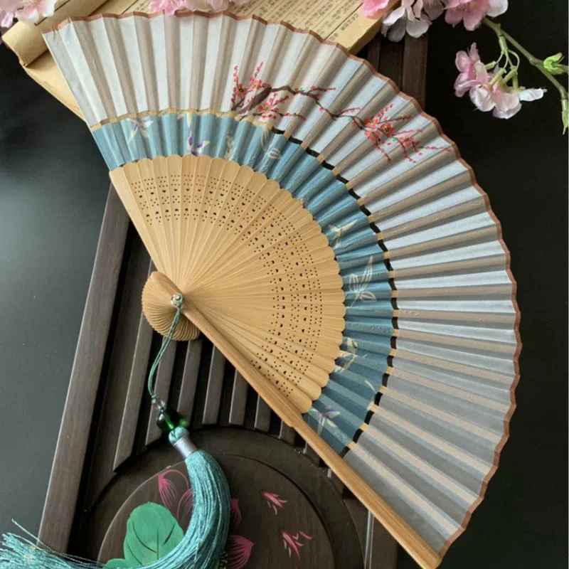 Kinesisk retro vikbar fläkt bärbar sommar kvinnlig handfläkt fest bröllop dansfläkt siden kinesisk hanfu cosplay fläktar fläkt