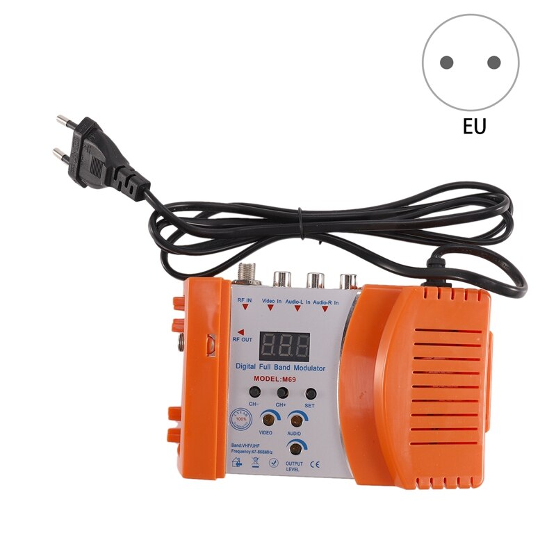 M69 digitale vhf uhf rf modulator av naar rf avto tv converter adapter (oranje eu stekker)