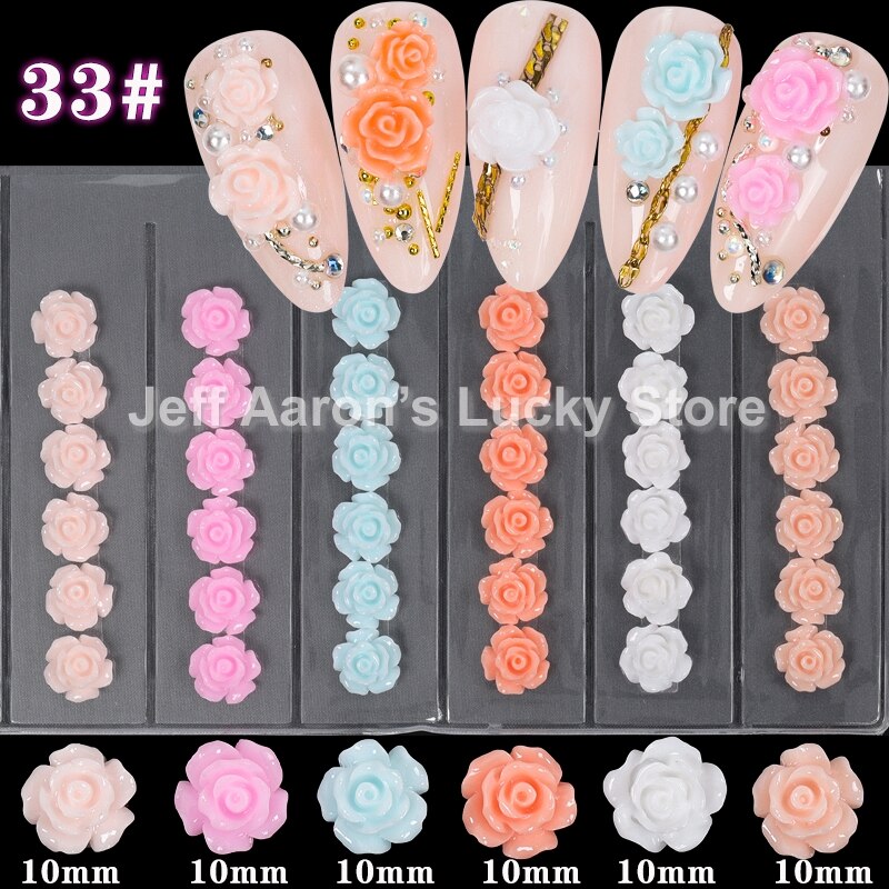 Blandet stil negler harpiks rose blomster cabochons cameo baseinnstilling 6mm 3d turkise rose blomster neglekunst dekorasjon tilbehør: Gzh 33