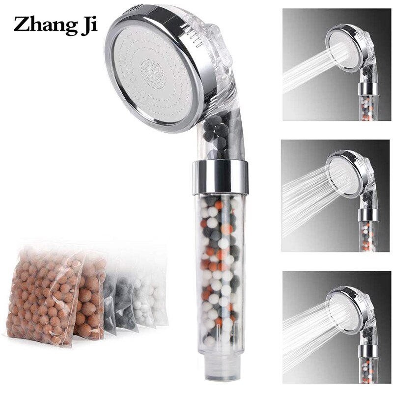 Zhangji recién llegado 3 funciones de alta presión cabezal de ducha de SPA ahorro de agua ducha accesorio de baño Filtro de aniones ducha