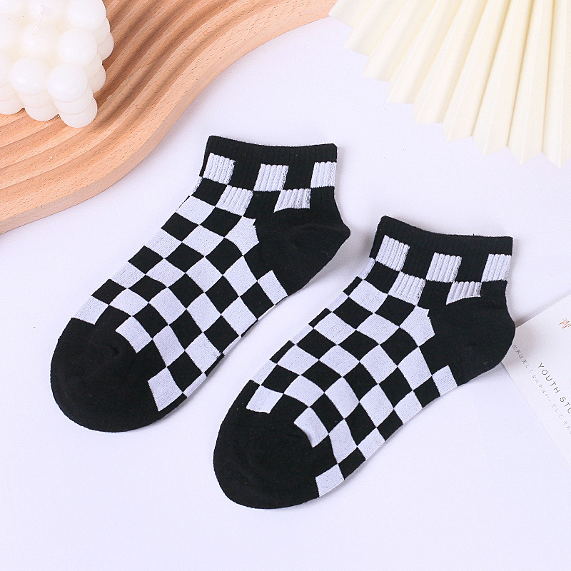 Calcetines tobilleros de algodón estilo Harajuku para mujer, medias cortas con cuadros geométricos, de estilo Hip Hop, para chica: R