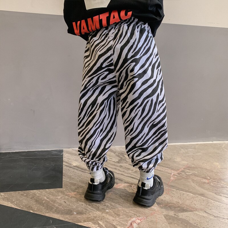 Calças casuais de meninos e crianças, estampa zebra, primavera e outono, roupas para adolescentes, esportes, em estoque
