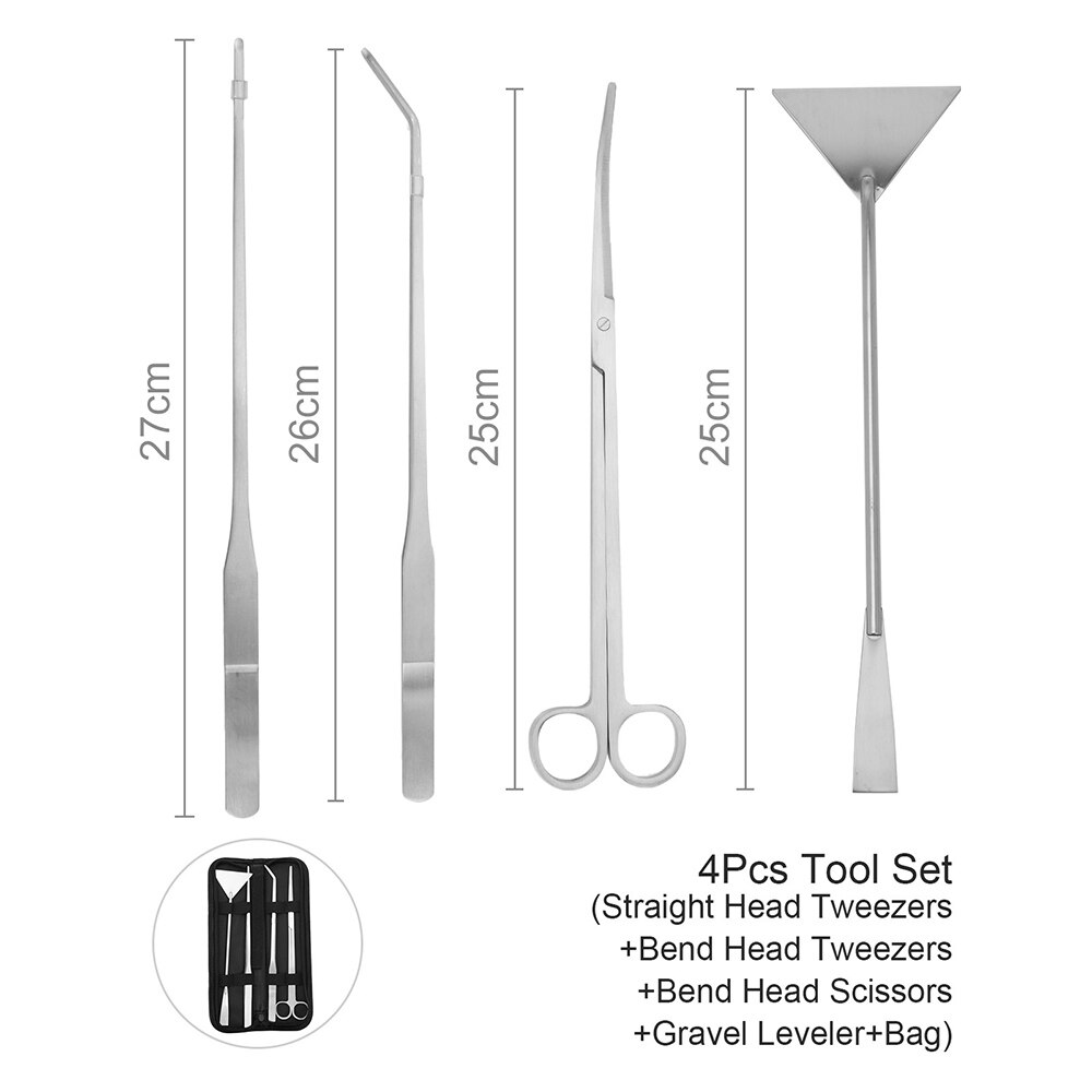Aquarium Plants Tools Aquascaping Tweezers Scissor Spatula Tool Stainless Steel Aquarium Tank Aquascaping Tools Set for Fish: 4Pcs Tool Set