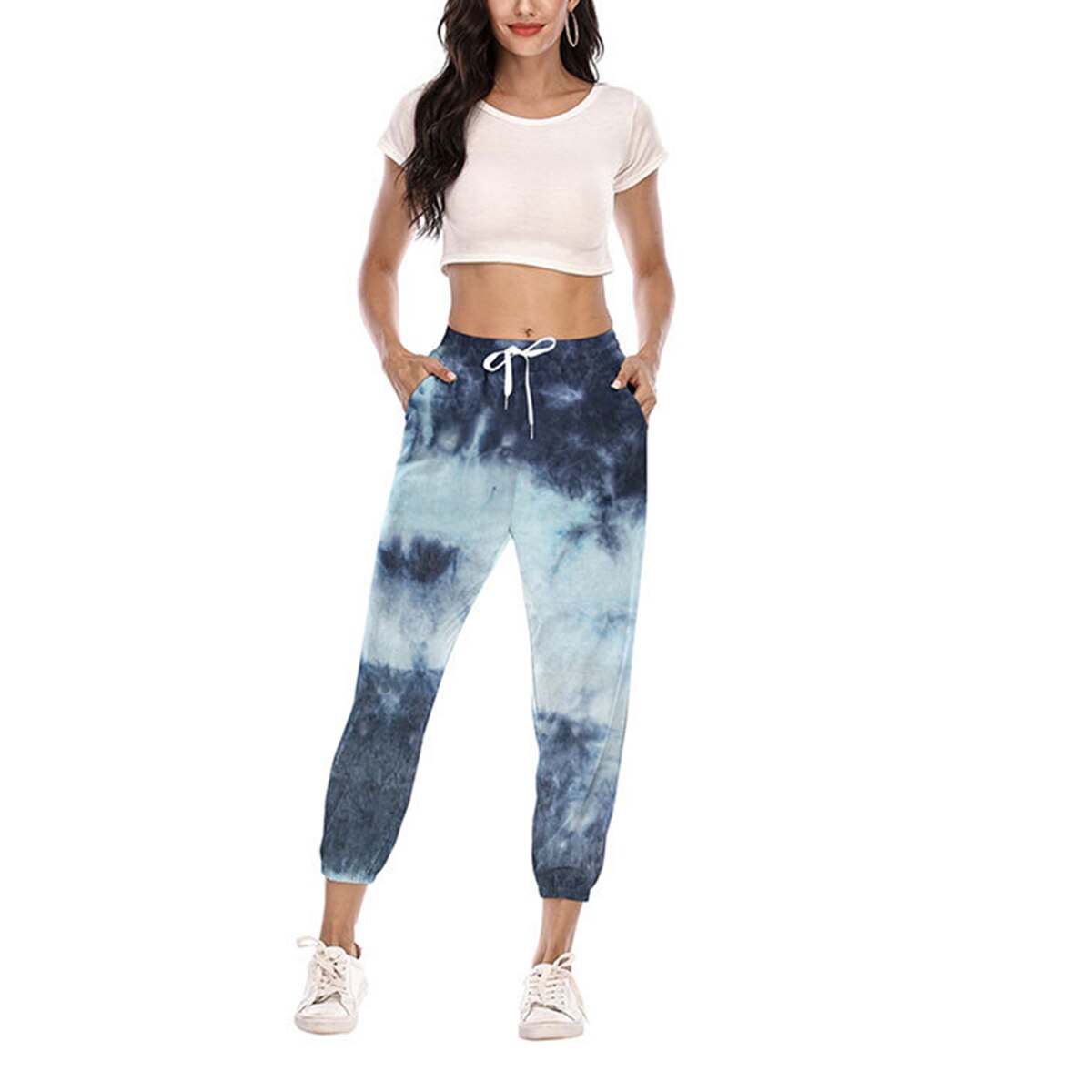 Dames trekkoord tie-dye broek casual joggingbroek sportbroek voor dames dames: C / Xl