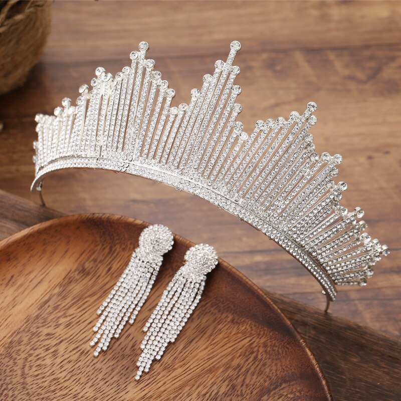 Bling bling sæt kroner øreringe brude smykker tilbehør bryllup diadem rhinestone krystal hovedstykke formel bolero brude wrap