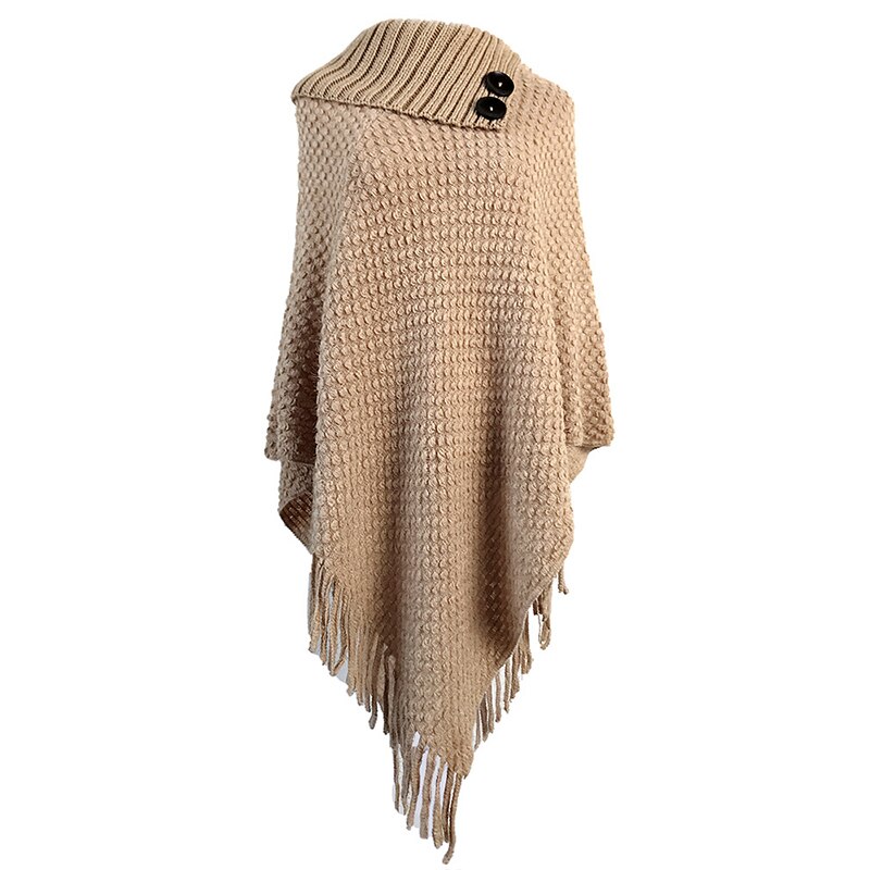 Winter Gebreide Poncho Capes Kwasten Effen Sjaal Trui Poncho Jas Onregelmatige Lange Mouwen Vrouwelijke Capes: Khaki