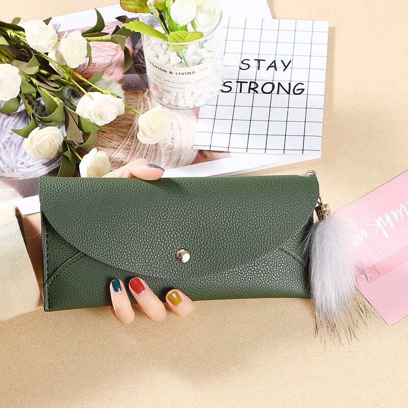 Style Women's Wallet Long Envelope Multi-functional Passport Bag Korean-style Large Screen Mobile Phone Bag: Blackish Green