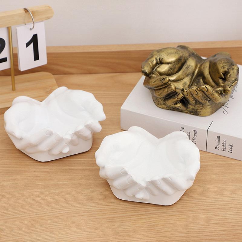 Bandeja de resina para llaves con forma de doble mano, bandeja de almacenamiento para llaves, organizador de entrada, decoración de cuenco para manos, escultura, llaves, estante de almacenamiento de joyería