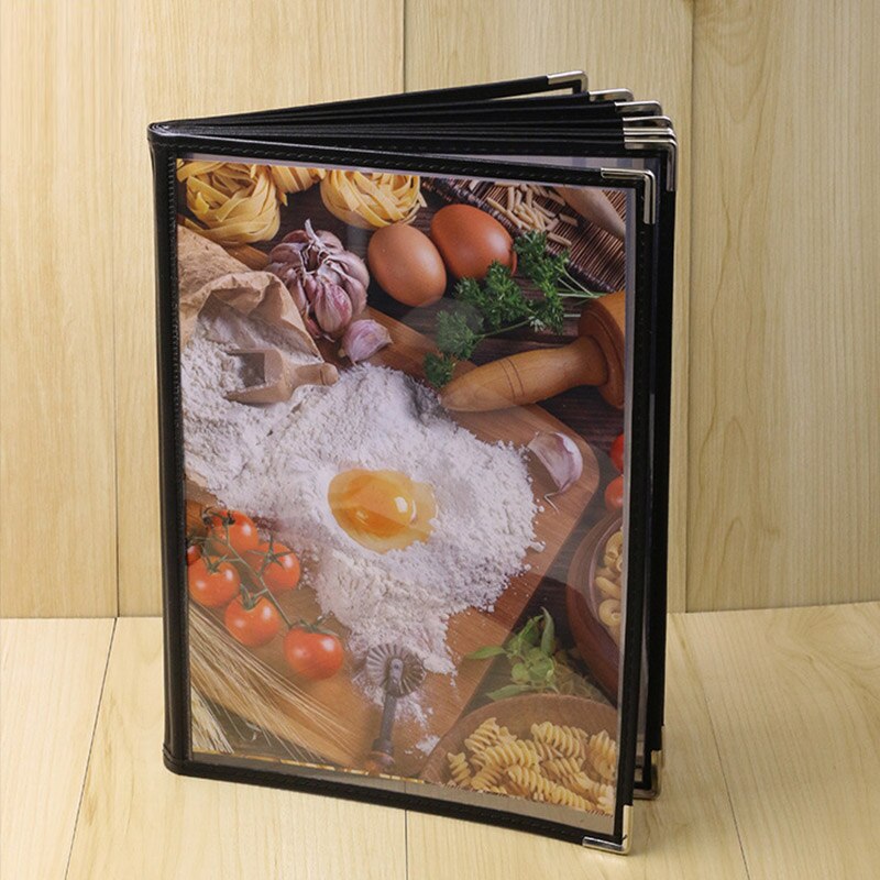 thumbnail image 2 of Menu Sleeves Morning Menu 8.5 X 11 Inch Menu Covers 4 Page 8 View Transparent Restaurant Menu Covers Book Fits A4 Size Paper, Clear Menu Holder Bar Cafe Menu Folder With Leatherette 2 of 12