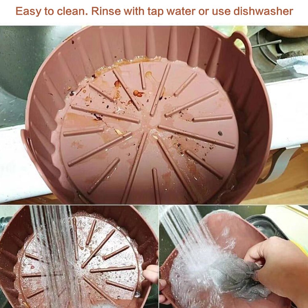 Thick Silicone Grill Pan For Air Fryer Multifunctional Air Fryer Accessories Bread Cake Barrel Pizza Pan Baking Basket Pot Mat