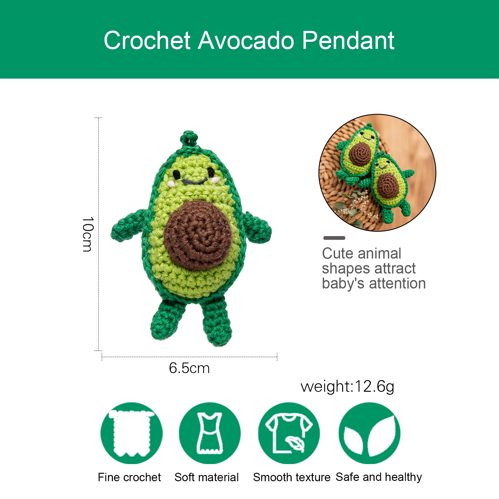 1 Pcs Avocado Haak Hanger Houten Baby Bijtring Verpleging Zintuiglijke Hanger Voor Pasgeboren Tandjes Fopspeen Clips Handmake Speelgoed