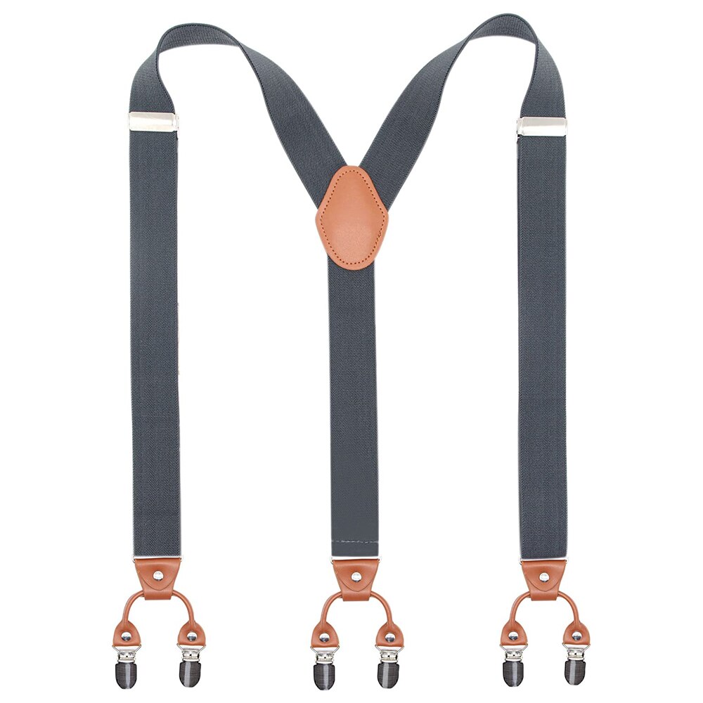 Heavy Duty Suspenders for Men 3.5cm Wide Y-Back with 6 Metal Clips Adjustable Elastic Trouser Braces Straps Father Husband: Gray