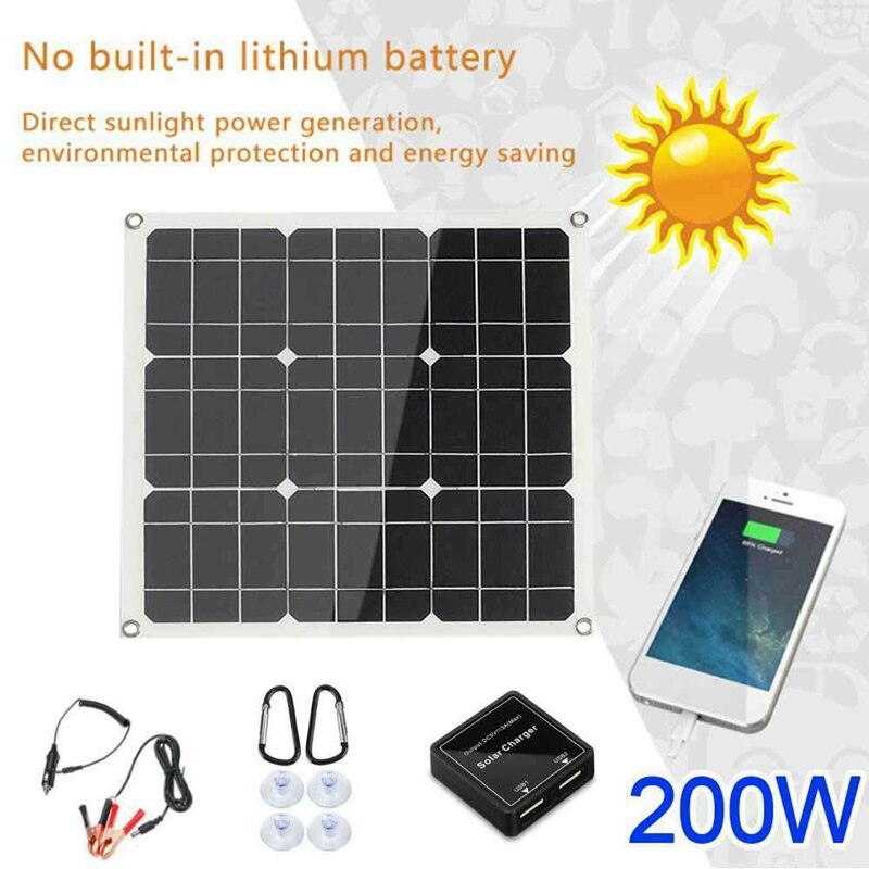 200 Watt 200W Solar Panel Kit with LCD Solar Controller 12V RV Boat Off Grid