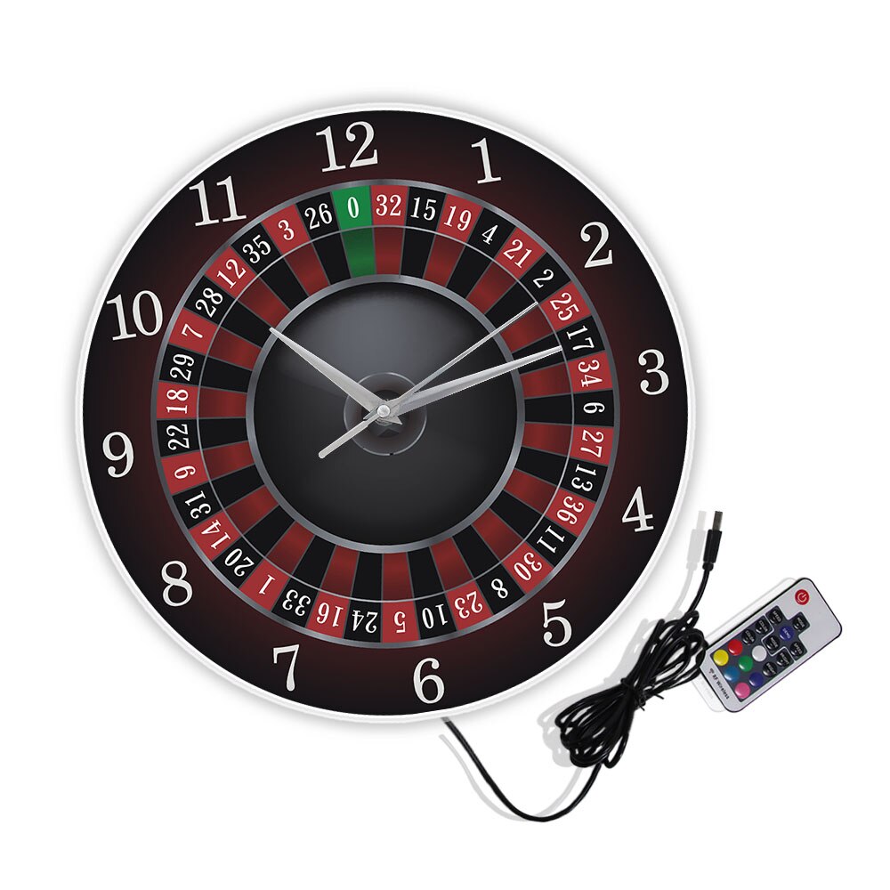 Poker Roulette Wall Clock With Black Metal Frame Las Vegas Game Room Wall Art Decor Timepiece Clock Watch Gambling Casino