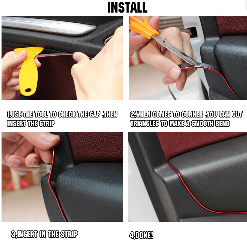 5M Rode Auto Interieur Moulding Versieringen Lijn Strips Auto Styling Deur Dashboard Luchtuitlaat Decoratieve Sticker Auto Accessoires