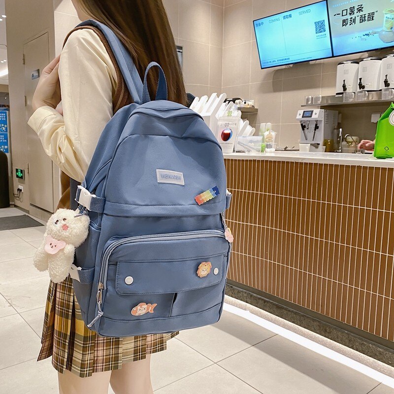 Einfarbiger damenrucksack aus Nylon, wasserdicht, freundlicher-schulrucksack, geräumiger, trendiger reiserucksack, mochila